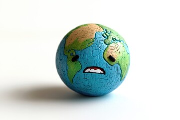 A distressed Earth globe with cracked surface, expressing sadness and concern about environmental issues.