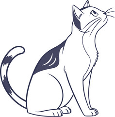 Elegant Illustration of a Graceful Cat with Curious Pose in Monochrome Style