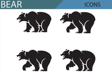 Grizzly Bear Silhouettes - Powerful and Aggressive Animal Icons for Designers