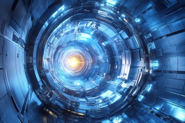 Futuristic abstract technology design showcasing vibrant blue and orange colors