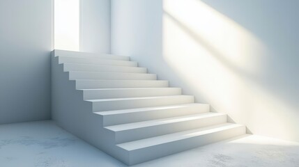 Modern Minimalist White Staircase with Sunlight Streaming Through Window