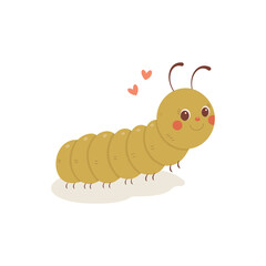 Cute cartoon caterpillar with a smiling face. Funny little worm for children's illustrations, kids' design, and educational materials. Isolated on white background.