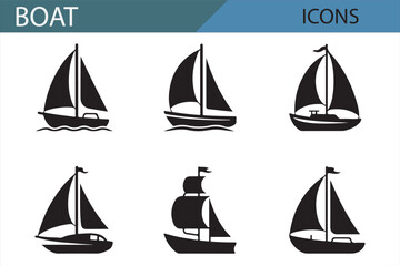 Nautical Sailing Boat Icon Set - Black Silhouettes of Vessels for Marine Designs