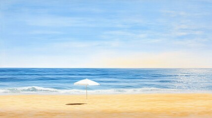 Beach umbrella on sandy shore with copy space for text