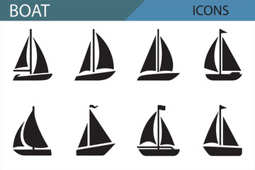 Yacht Icon Pack - Black Sailing Boat Designs for Maritime and Water Transport Projects