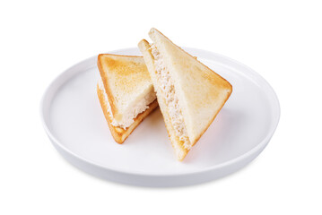 Chicken salad sandwiches in a plate on a white isolated background
