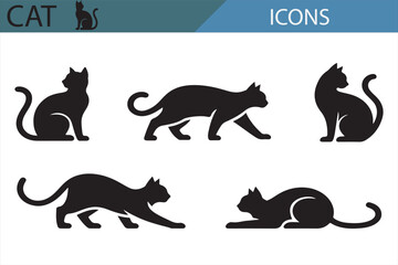 Fototapeta premium Feline Silhouettes - Set of Cat Icons for Animal, Pet, and Wildlife Projects