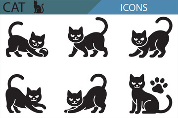 Cat Icon Collection - Playful Feline Silhouettes for Pet and Animal-Themed Graphic Projects