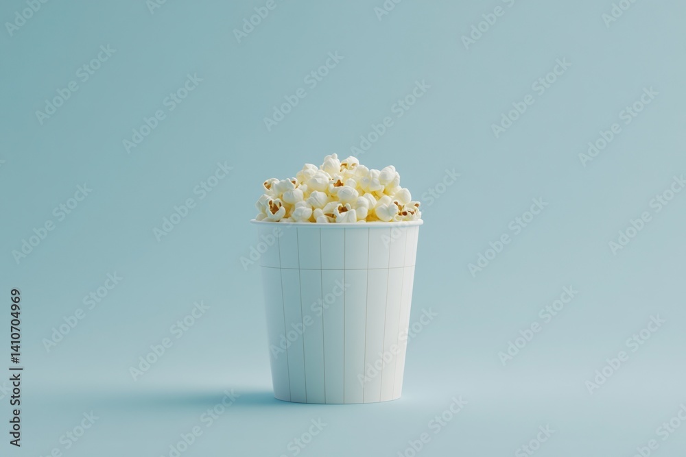 Poster popcorn cup. isolated bucket with popcorn on a simple blue background. minimalism with neutral color