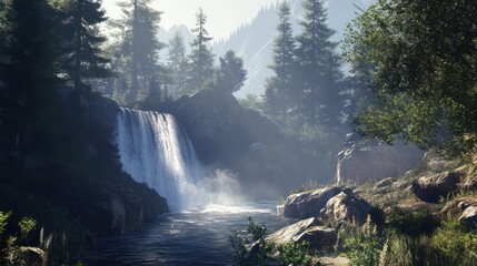 Majestic waterfall forest scenery