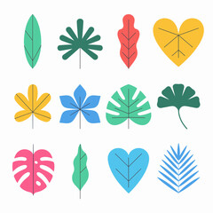 Fototapeta premium Tropical Leaf Icons in Bright Flat Modern Style