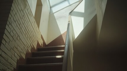 Fototapeta premium Sunlit Stairwell in Old Building - Architectural Detail and Light
