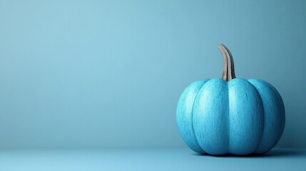 A single vibrant blue pumpkin against a muted backdrop