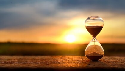Hourglass at sunset background with copy space