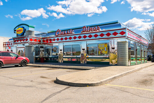 General view of a retro style roadside Denny's Classic Diner in the small town of Post Falls, in the general Coeur d'Alene area of North Idaho, April 12 2025.