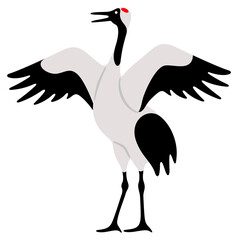 Crane, cranebird, avian, bird and animal. Wildlife and nature, migration, ornithology, illustration