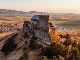 Fototapeta premium Watchtower of Boldogkő or Boldogko fortress with Boldogkővárallja village near tokaj region in Hungary