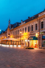 Naklejka premium Oradea, Romania with historic buildings in Union Square , The Capital of Art Nouveau. Western Transylvania in Romania. Historical cultural city in europe