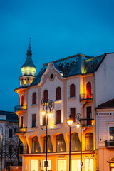Fototapeta premium Oradea, Romania with historic buildings in Union Square , The Capital of Art Nouveau. Western Transylvania in Romania. Historical cultural city in europe