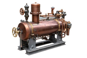 Fototapeta premium Vintage copper boiler with steam pipe for industrial engineering tech 