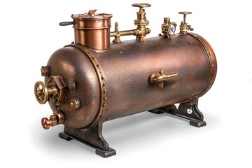 Steampunk copper boiler with pipe and heat tank for engineering  
