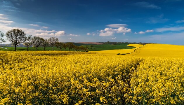 Spring rapeseed yellow blooming fields - Powered by Adobe