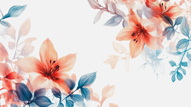 watercolor botanical Lilly flowers texture template background.Elegant wedding invitation card background . Minimal hand painted Design for wedding or Valentine's Day