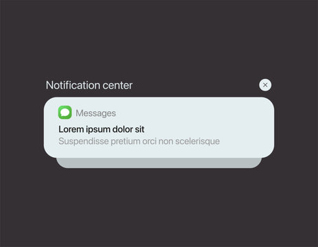 Smartphone notification center template, displaying alerts and new message on screen