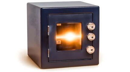 Obraz premium A small, modern safe with a glowing interior, designed to secure valuables and provide a sense of safety and protection.