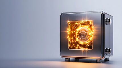 A sleek, modern safe with a glowing interior, exuding an aura of security and sophistication against a minimalist background.