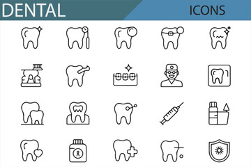 Healthcare Dental Icons - Vector Symbols of Dentistry Tools and Treatments for Medical Projects