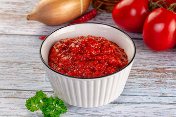 Bulgarian traditional lutenica pepper sauce