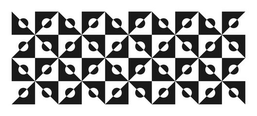 Geometric abstract black and white pattern. Different shapes. Square, circle, triangle. Vector illustration. Decorative design element. Minimalistic template, banner, poster, background.