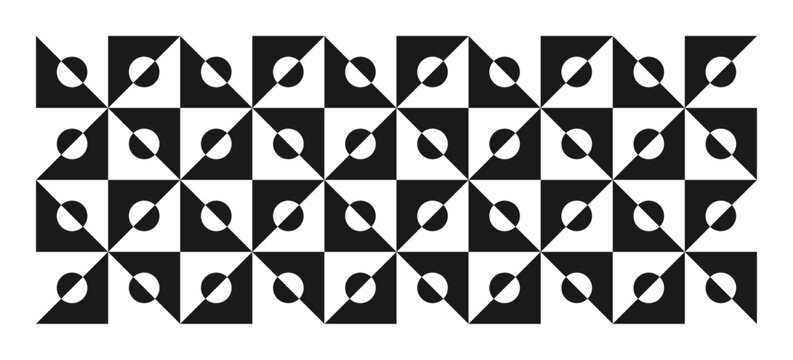 Geometric abstract black and white pattern. Different shapes. Square, circle, triangle. Vector illustration. Decorative design element. Minimalistic template, banner, poster, background.