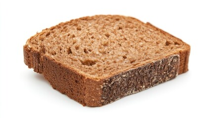 A square slice of dark brown seeded bread, cut to reveal its delicious inner texture, isolated on a white background