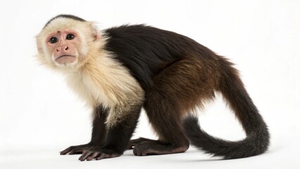 white faced capuchin monkey isolated on white background
