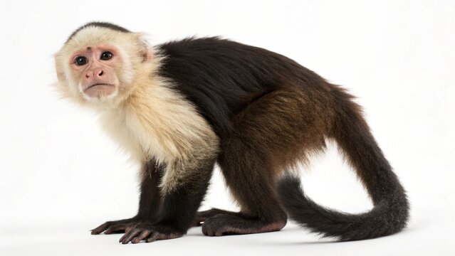 white faced capuchin monkey isolated on white background
