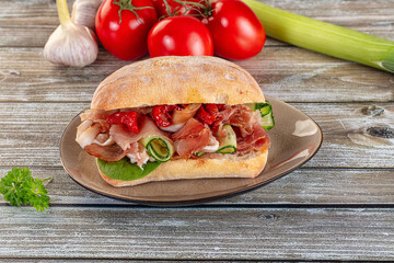 Ciabatta with cured parma and tomato
