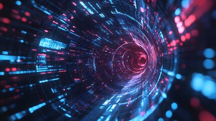 Obraz premium Digital Vortex: Abstract tunnel of vibrant pink and blue light streaks, creating a futuristic and dynamic visual.