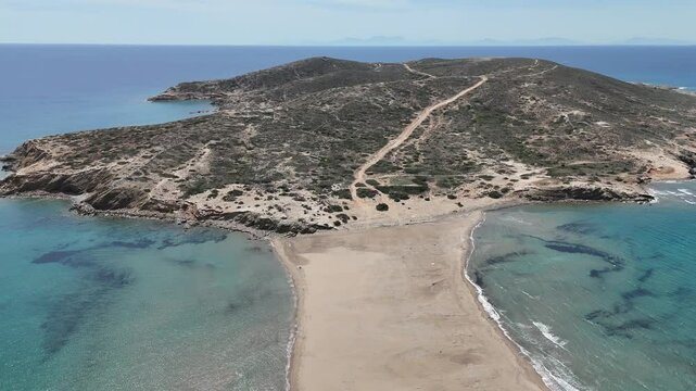 Prasonisi. The unique place where Aegean Sea meets the Mediterranean Sea. Incredible sandy beach of Prasonisi, in Rhodes Island of Greece.