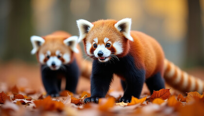 Fototapeta premium Playful Red Pandas in Their Natural Habitat