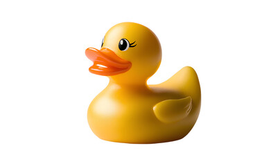 Yellow rubber duck toy isolated on a transparent background, PNG photo cutout clipart