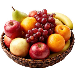 Basket filled with assorted fruit on transparent background