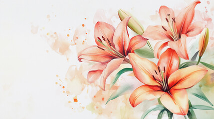 Fototapeta premium watercolor botanical Lilly flowers texture template background.Elegant wedding invitation card background . Minimal hand painted Design for wedding or Valentine's Day