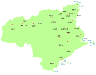 徳島県　地図　黄緑　斑点　イラスト