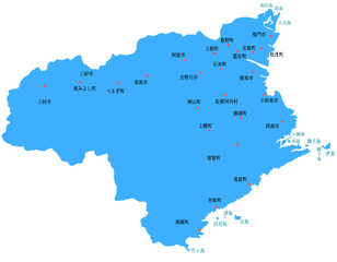徳島県　地図　ブルー　斑点　イラスト