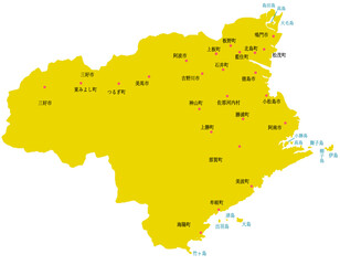 Obraz premium 徳島県 地図 黄色 斑点 イラスト
