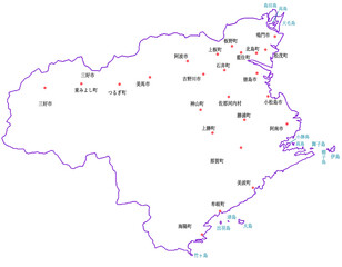 徳島県　地図　白　斑点　イラスト