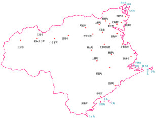 徳島県　地図　白　斑点　イラスト