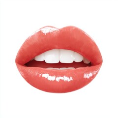 Obraz premium Beautiful glossy lips with white teeth isolated on white background